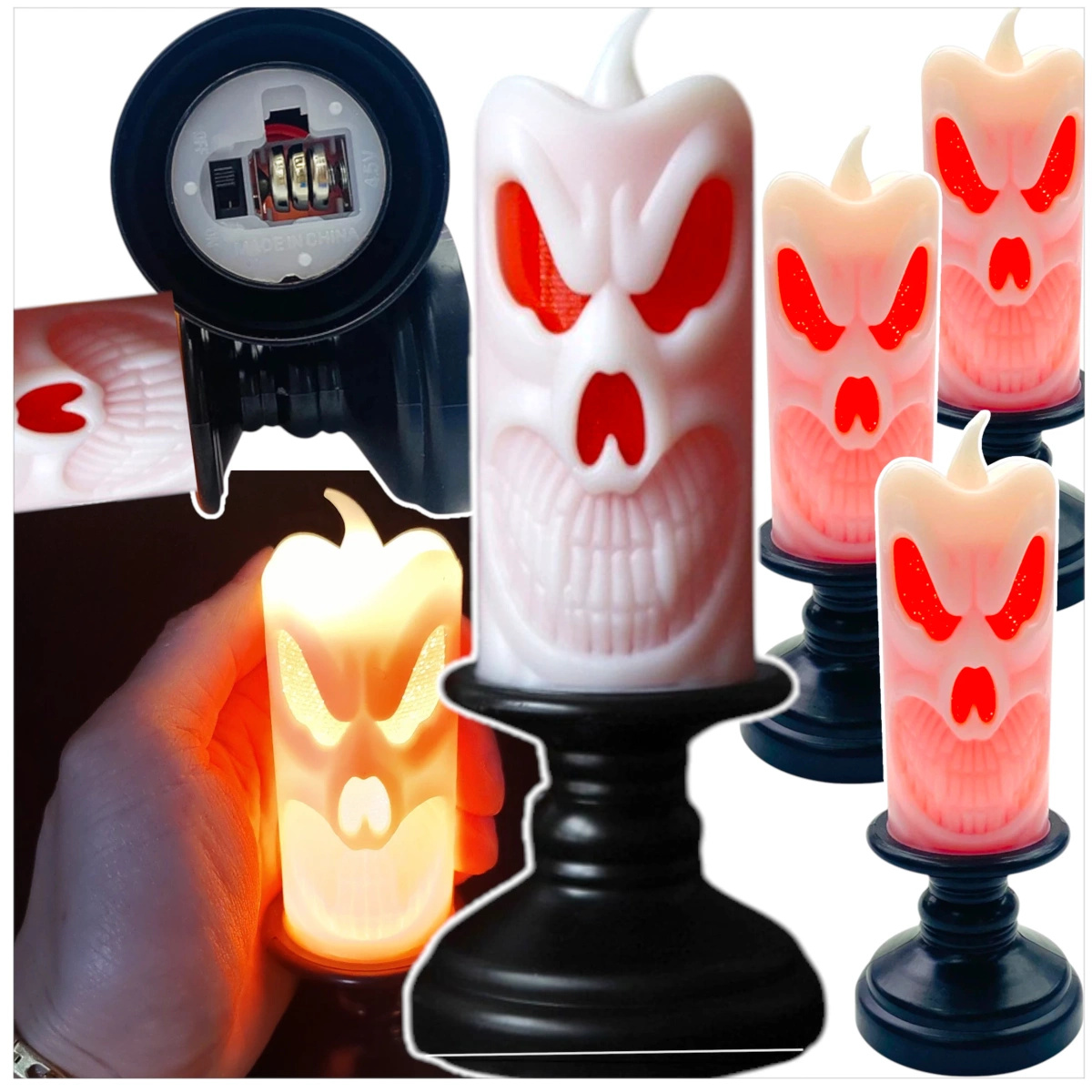 LAMPKA ELEKTRYCZNA NA HALLOWEEN OZDOBA ŚWIECZKA 13CM DUCH ŚWIECA LED 3szt.