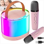 ZESTAW KARAOKE 2 MIKROFONY BEZPRZEWODOWY PRZENOŚNY GŁOŚNIK BLUETOOTH LED