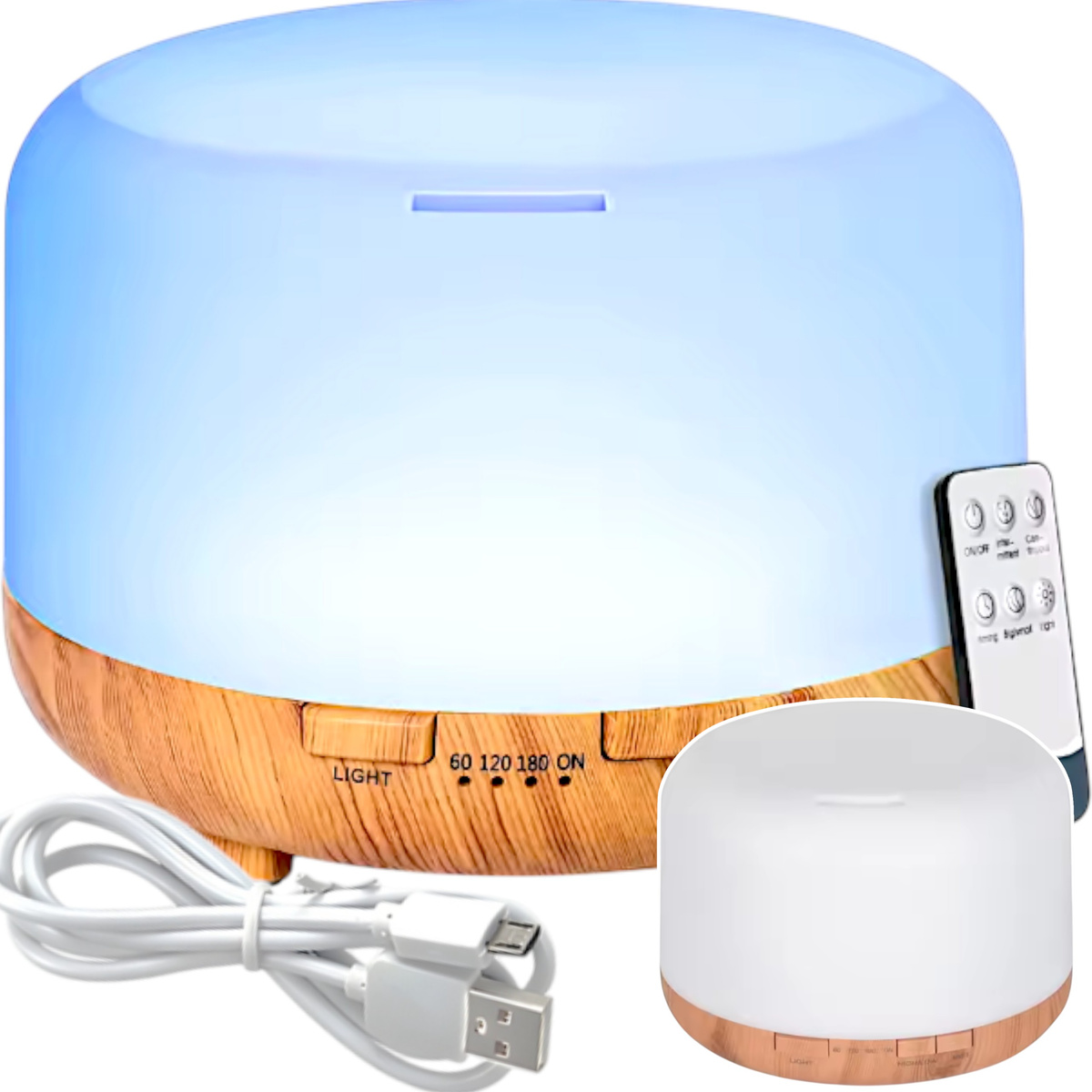 NAWILŻACZ POWIETRZA DYFUZOR AROMATERAPIA LAMPKA NOCNA LED RGB Z PILOTEM USB