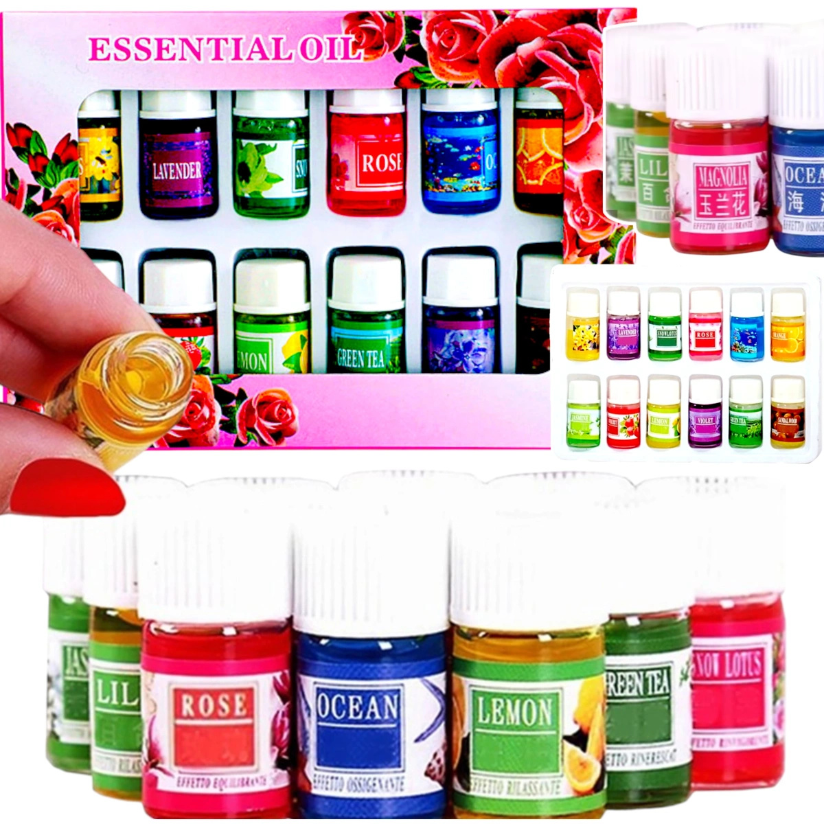 OLEJKI ZAPACHOWE DO NAWILŻACZA DYFUZORA ZESTAW AROMATERAPIA ESSENCE 12 SZTUK