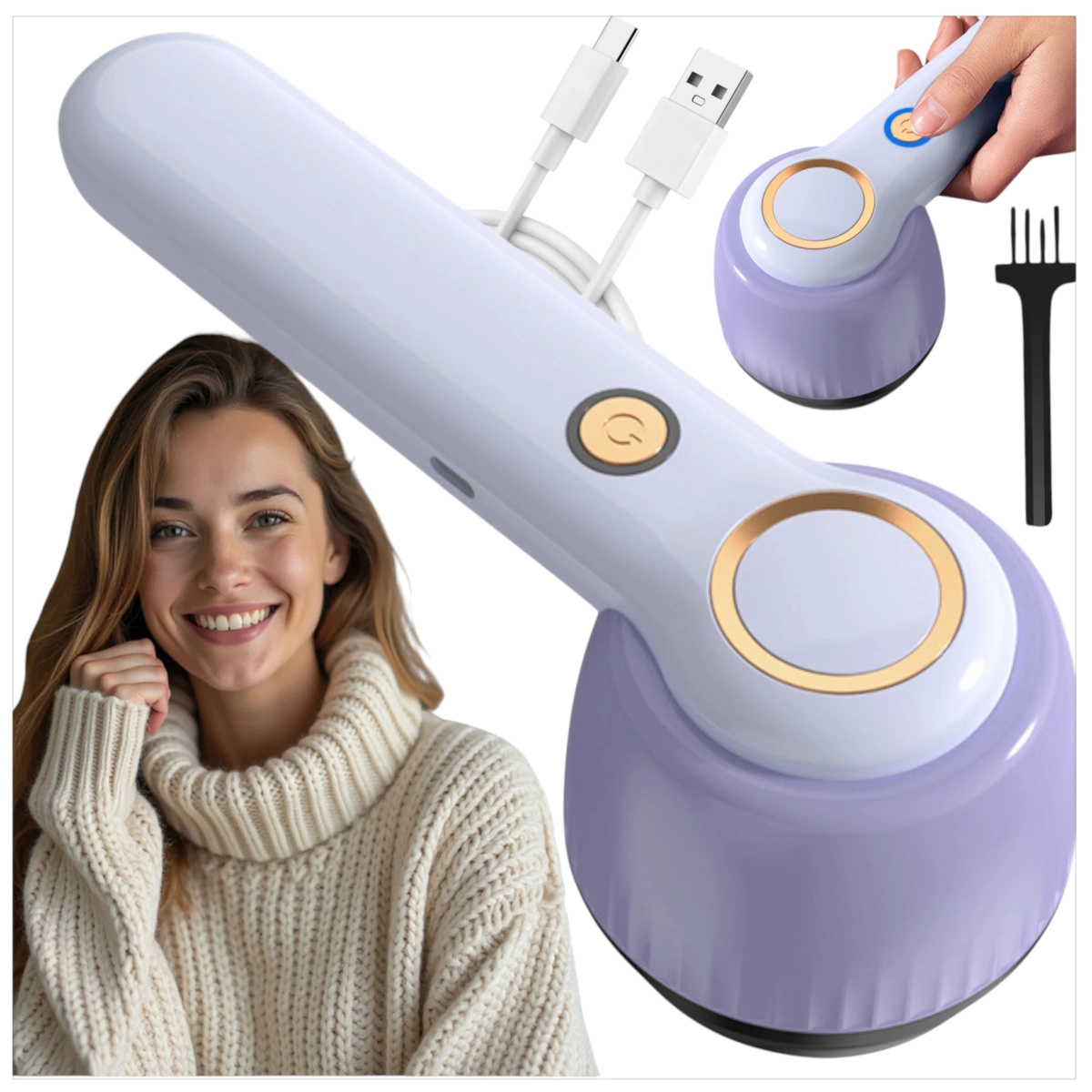 GOLARKA DO UBRAŃ TAPICERKI MASZYNKA DO SWETRÓW AKUMULATOR USB PĘDZELEK 3w1