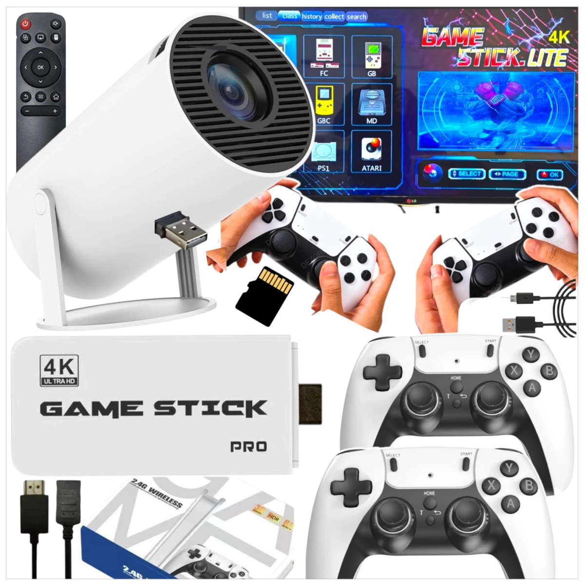 MEGA ZESTAW PROJEKTOR RZUTNIK ANDROID + KONSOLA RETRO 2x PAD 