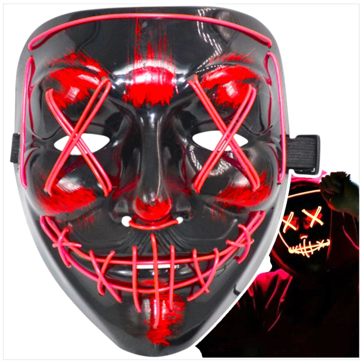 MASKA ŚWIECĄCA LED NA IMPREZĘ NA HALLOWEEN ŚWIECI W CIEMNOŚCI NA TWARZ