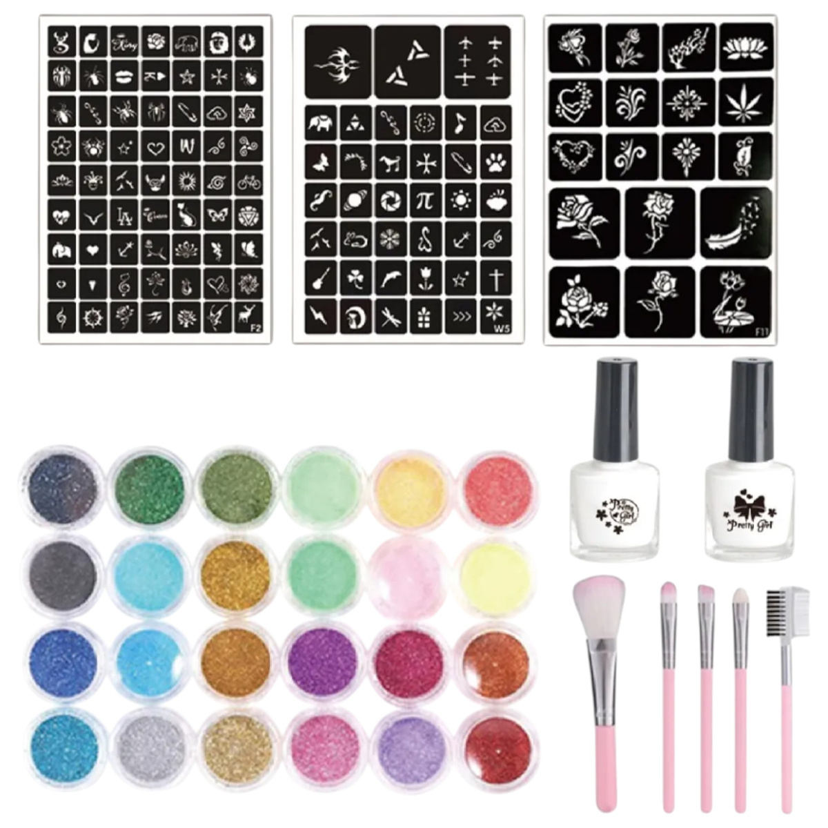 TATUAŻE DLA DZIEWCZYNKI BROKATOWE ZMYWALNE 151el ZESTAW DO TATUAŻY MAKIJAŻ