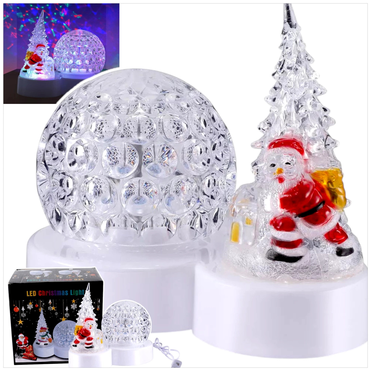 LAMPKA ŚWIĄTECZNA DEKORACJA NA BOŻE NARODZENIE KULA KRYSZTAŁOWA CHOINKA LED