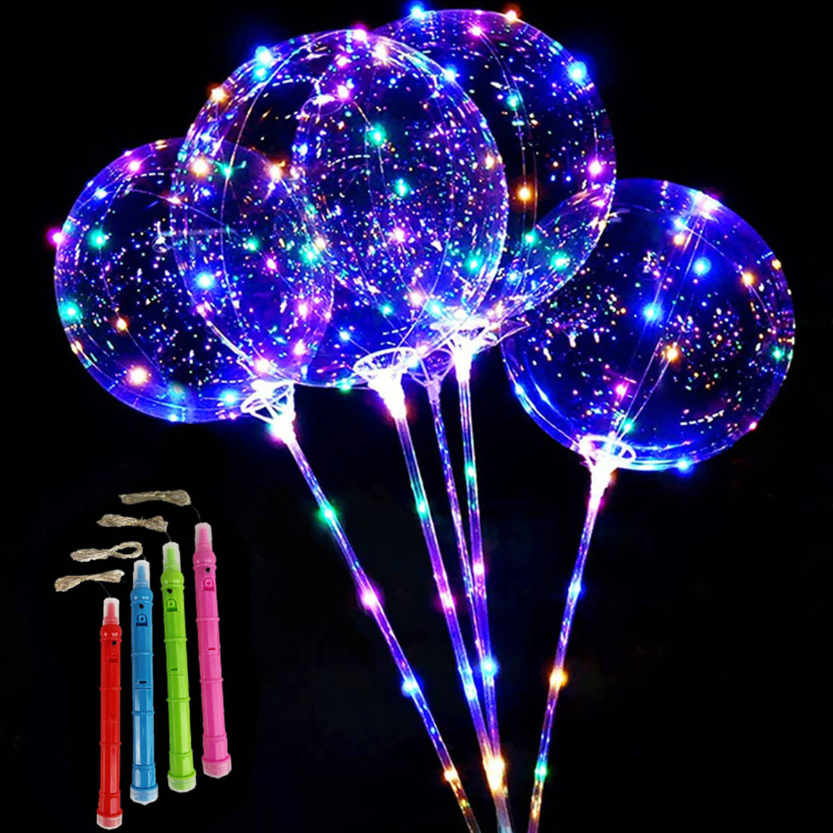 KOLOROWY BALON LED ŚWIECĄCY DUŻY MOCNY ŚWIATEŁKA NA PATYKU DEKORACJA ŚWIECI