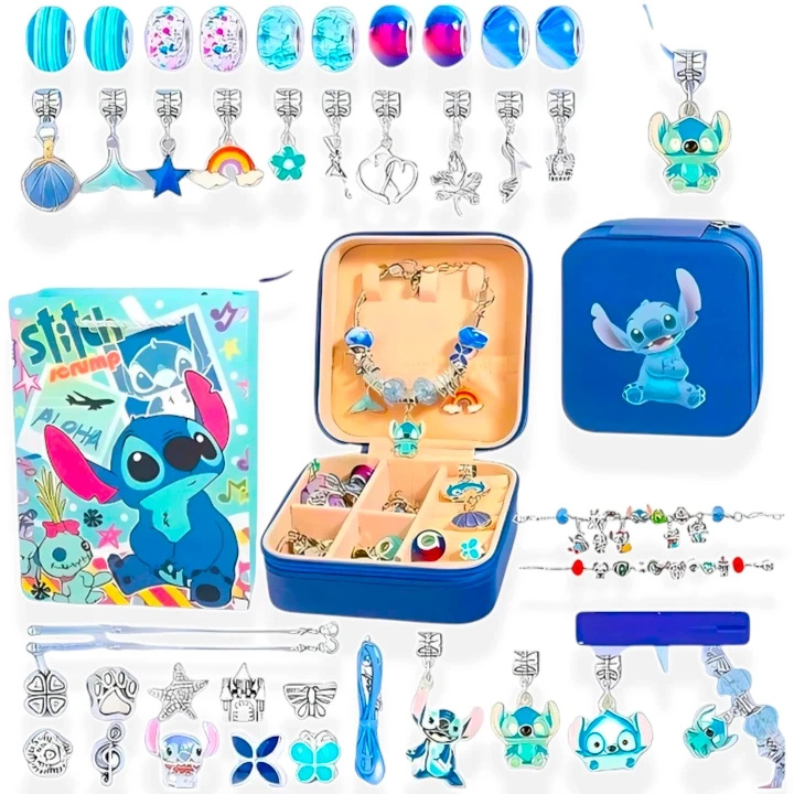 ZESTAW KORALIKÓW DO ROBIENIA BRANSOLETEK BIŻUTERII 40 EL STITCH LILO STICH