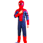 SPIDERMAN - STRÓJ DLA CHŁOPCA GRUBY Z MIEŚNIAMI DELUXE + MASKA NA TWARZ