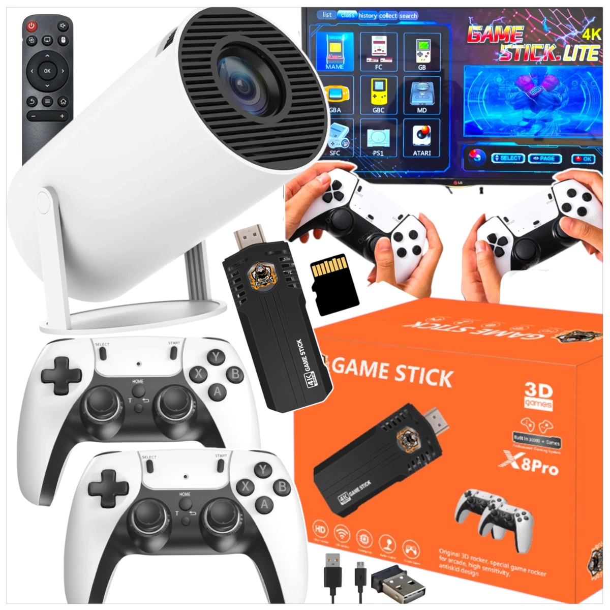 MEGA ZESTAW PROJEKTOR RZUTNIK ANDROID + KONSOLA RETRO 2x PAD