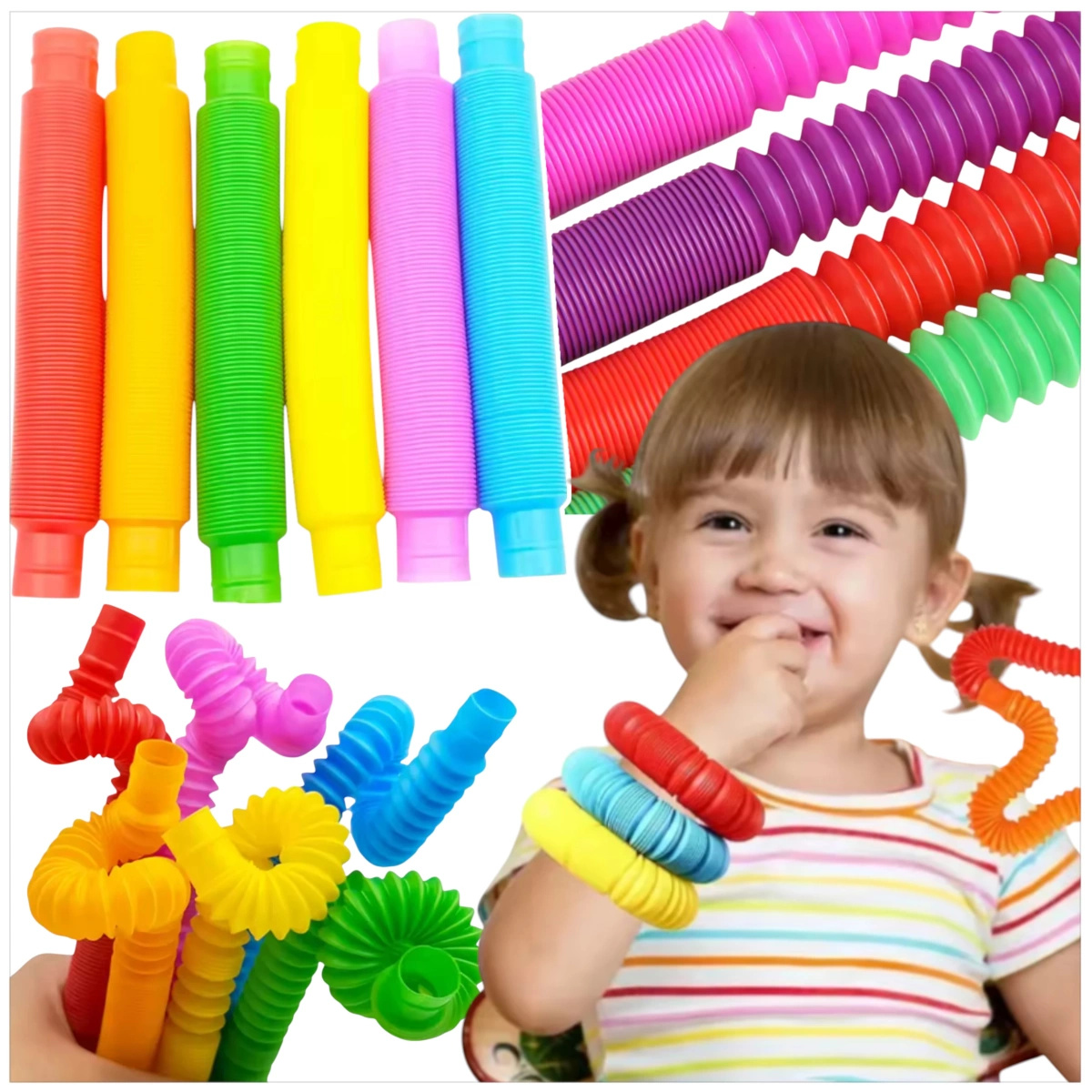 DUŻA RURKA ANTYSTRESOWA SENSORYCZNA GNIOTEK RURA POP TUBE XXL MEGA ROZCIĄGLIWA - ZESTAW 8 SZTUK