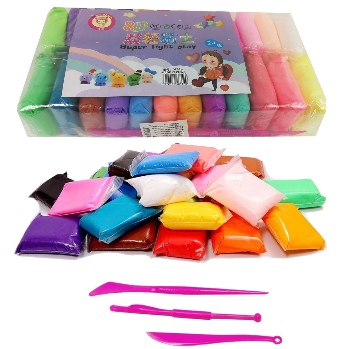 SUPER CLAY PLASTELINA PIANKOLINA GLINA KREATYWNA SENSORYCZNA +AKC 24 KOLORY