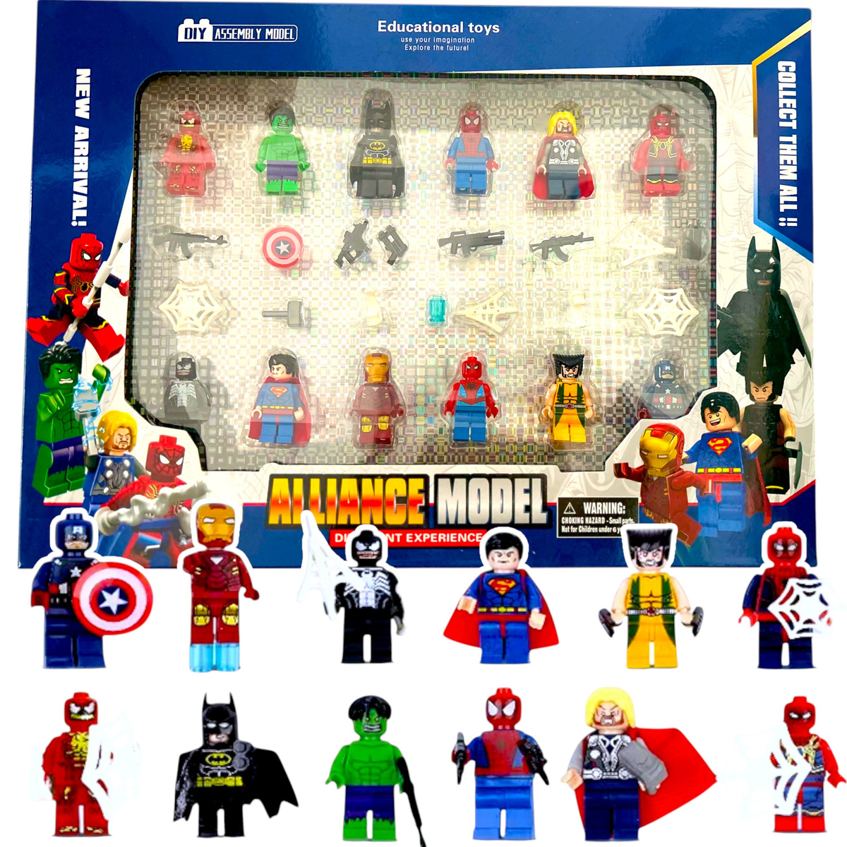 FIGURKI AVENGERS DUŻY ZESTAW 12 SZTUK KLOCKI AKCESORIA MEGA PACK 12w1 XXL