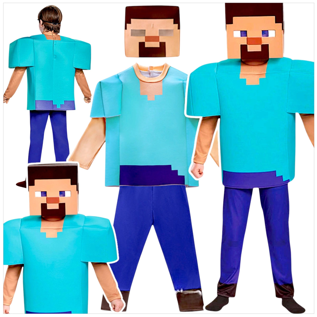 STRÓJ MINECRAFT PRZEBRANIE DLA CHŁOPCA STEVE KOMPLET MASKA KOSTIUM NA BAL