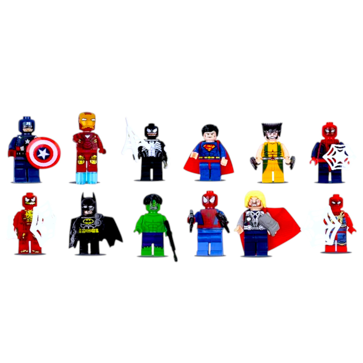 FIGURKI AVENGERS DUŻY ZESTAW 12 SZTUK KLOCKI AKCESORIA MEGA PACK 12w1 XXL