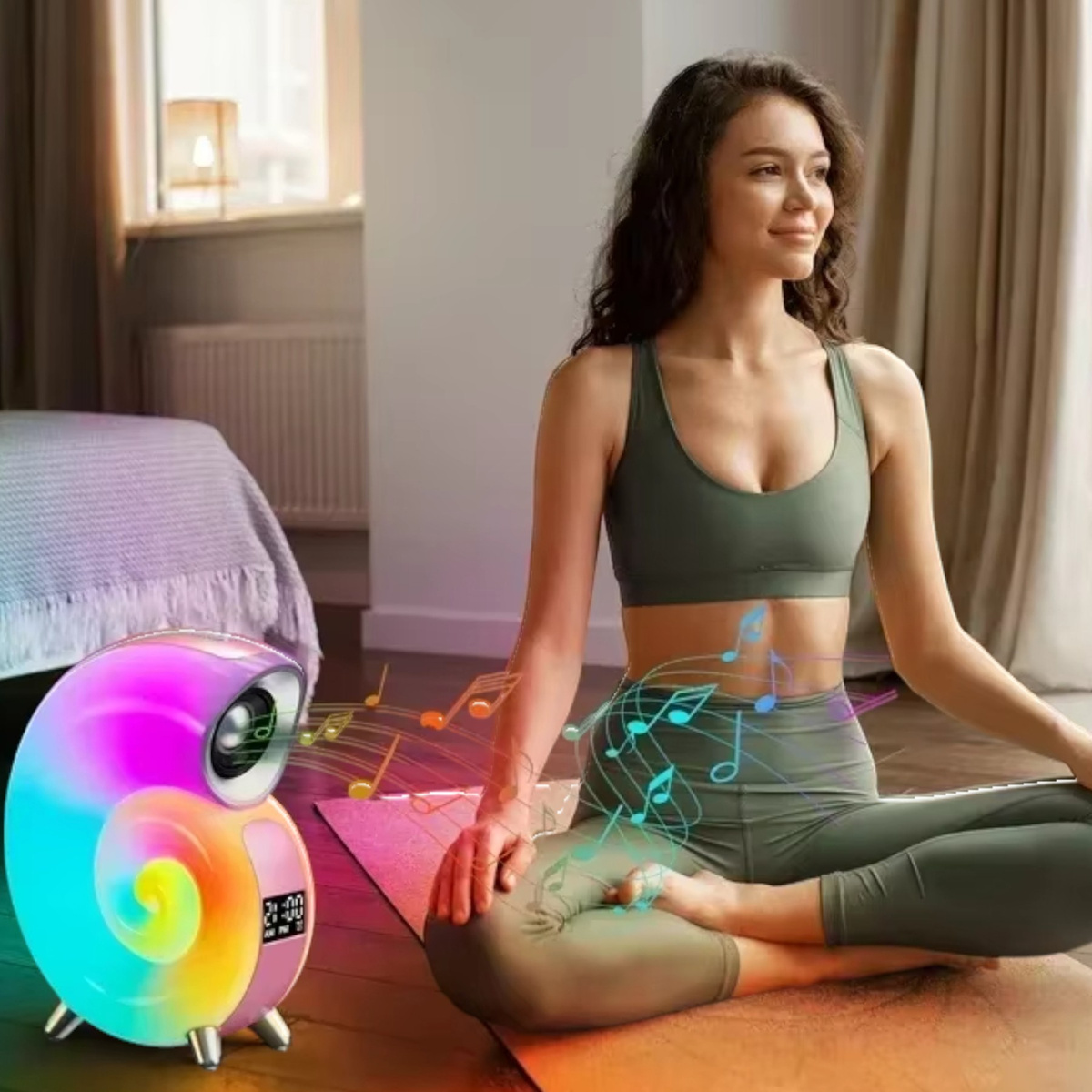 LAMPKA NOCNA LED ŚLIMAK RGB BLUETOOTH ZEGAR RADIO GŁOŚNIK APLIKACJA