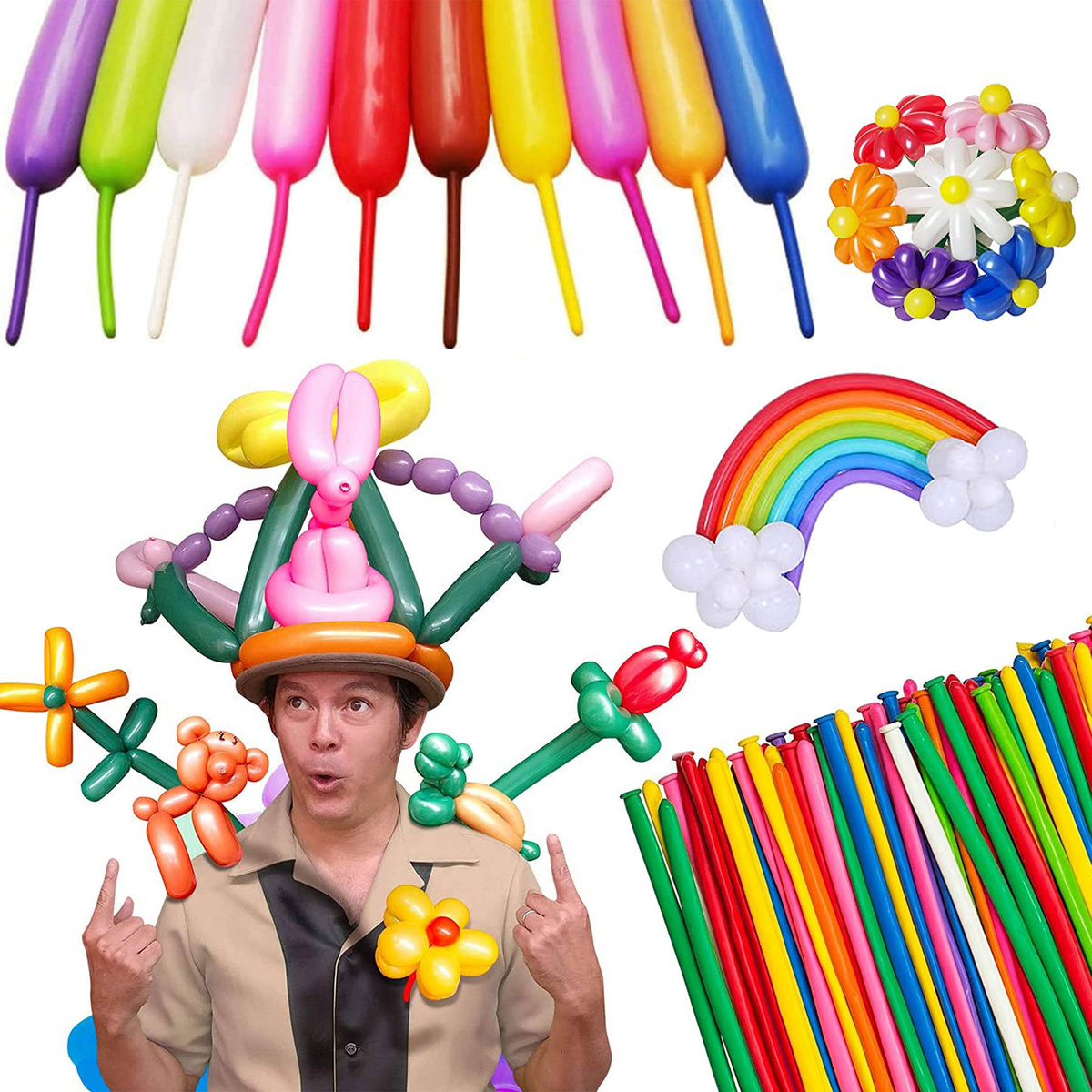 BALONY DO MODELOWANIA SKRĘCANIA DŁUGIE RURKI KOLOROWE FESTYN 100 SZTUK