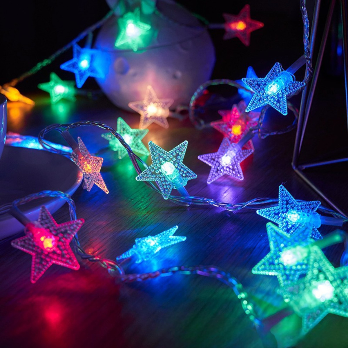 LAMPKI ŚWIĄTECZNE KSZTAŁT GWIAZD DEKORACJA ŁAŃCUCH LED KOLOROWE GWIAZDKI