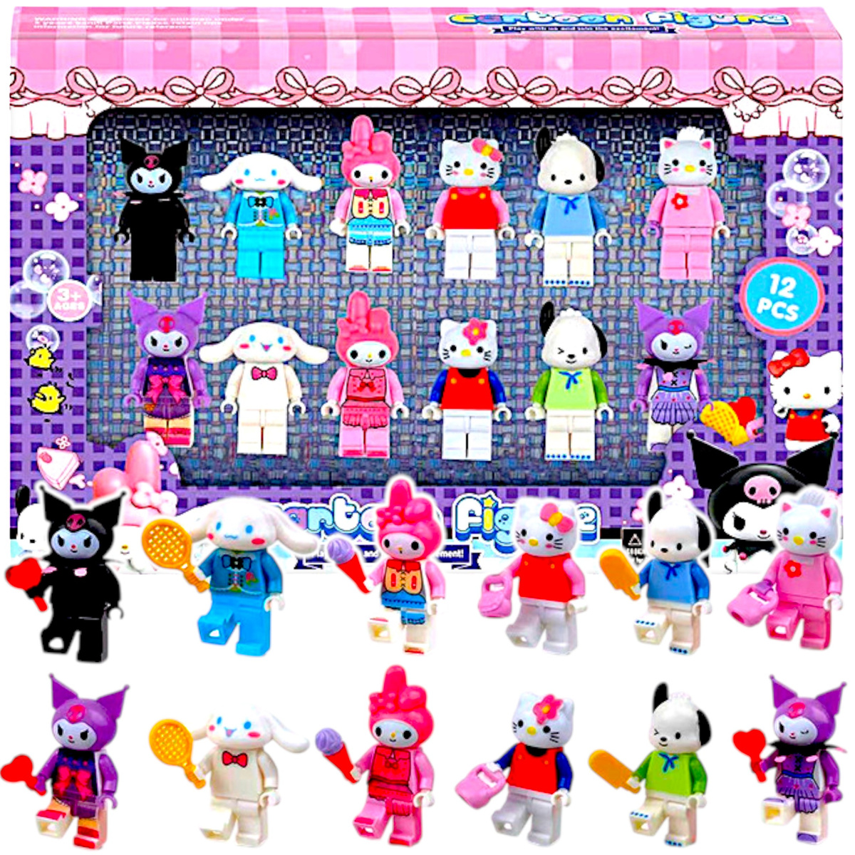 FIGURKI KUROMI DUŻY ZESTAW 12w1 FIGURKA HELLO KITTY MY MELODY KUROMI