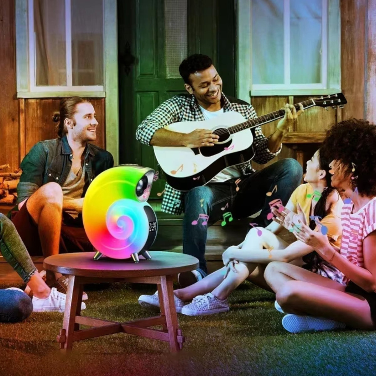 LAMPKA NOCNA LED ŚLIMAK RGB BLUETOOTH ZEGAR RADIO GŁOŚNIK APLIKACJA