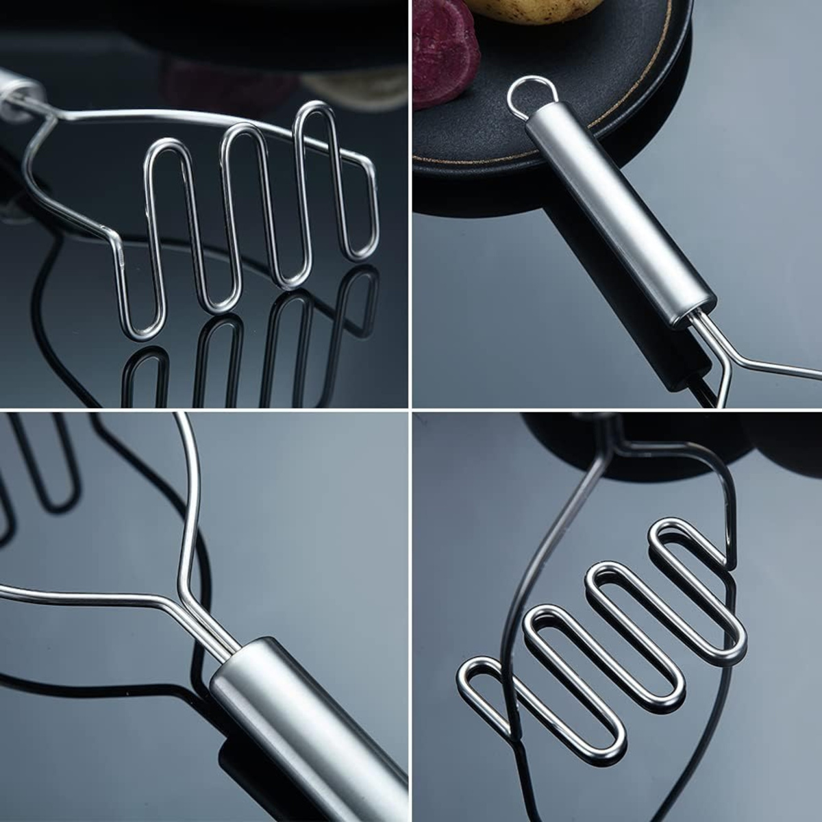  TŁUCZEK PRASKA DO ZIEMNIAKÓW PUREE OGRĄGŁY UGNIATACZ UBIJAK METALOWY 24CM