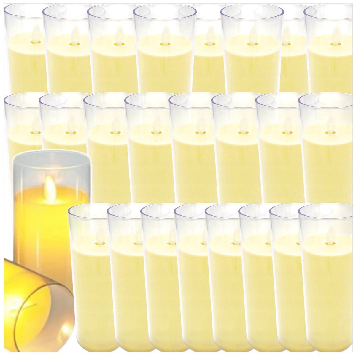 ŚWIECZKA LED 15CM ELEKTRYCZNY WKŁAD DO ZNICZY ŚWIECA EFEKT PŁOMIENIA ZNICZ (Zestaw 24 sztuki)