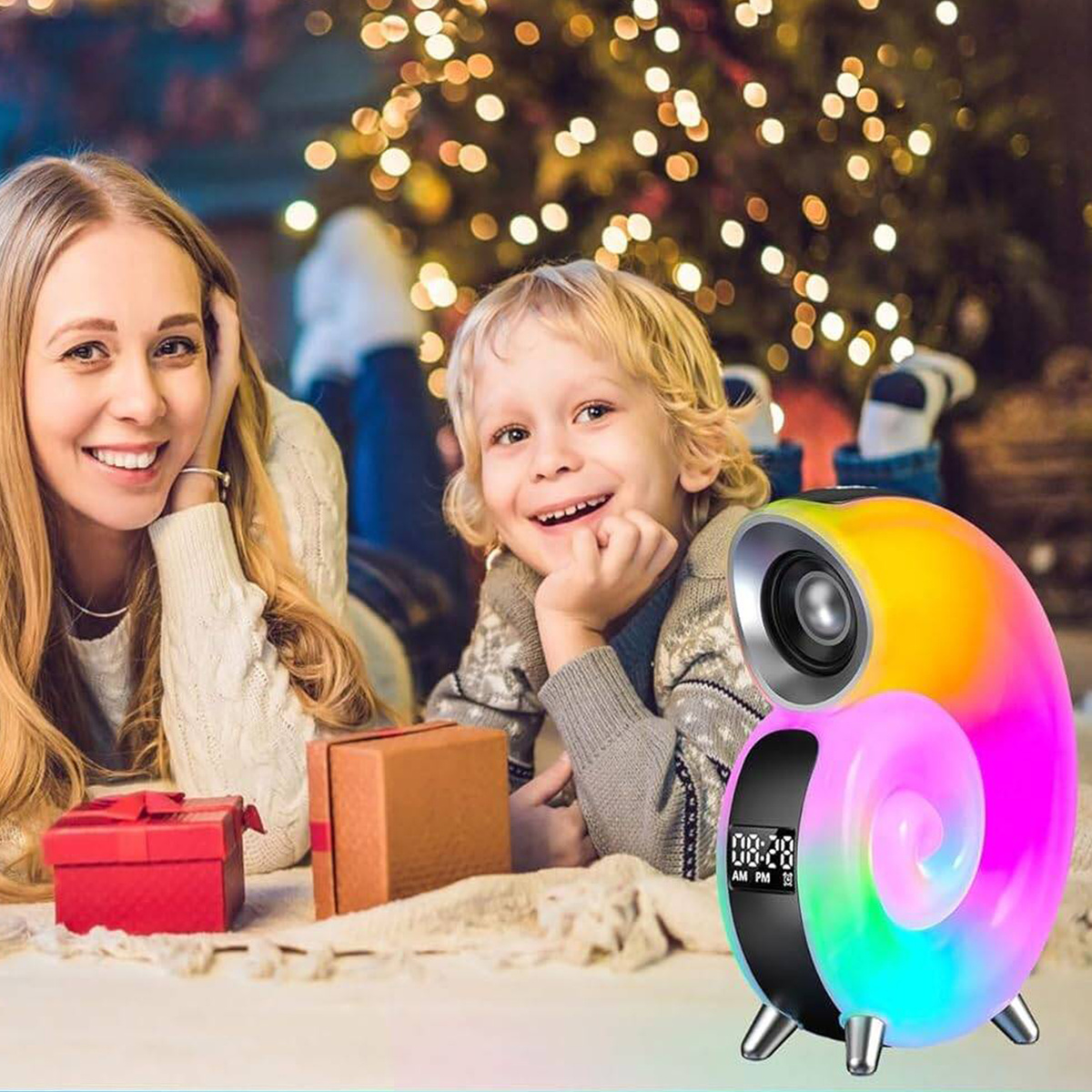 LAMPKA NOCNA LED ŚLIMAK RGB BLUETOOTH ZEGAR RADIO GŁOŚNIK APLIKACJA