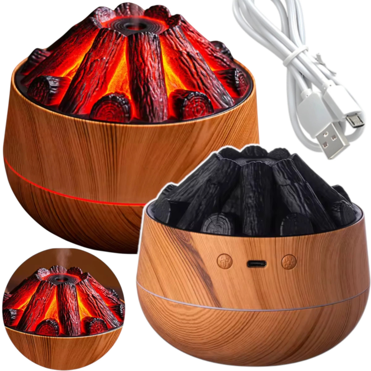 NAWILŻACZ DYFUZOR POWIETRZA LED USB AROMATERAPIA EFEKT OGNIA KOMINEK DO DOMU