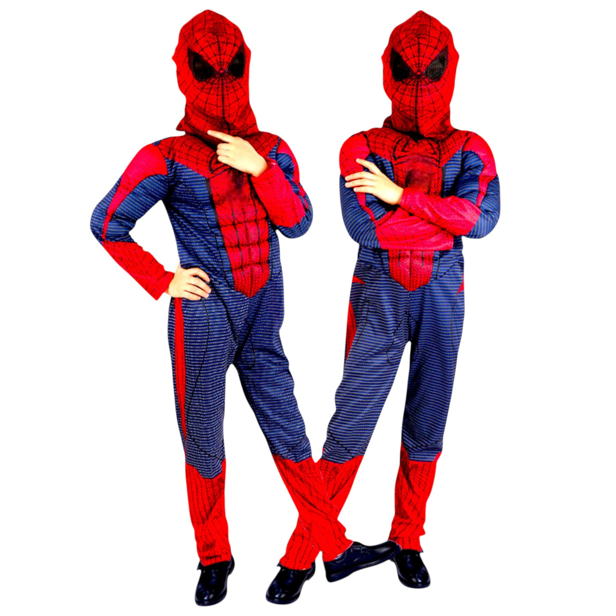 SPIDERMAN - STRÓJ DLA CHŁOPCA GRUBY Z MIEŚNIAMI DELUXE + MASKA ŚWIECĄCA
