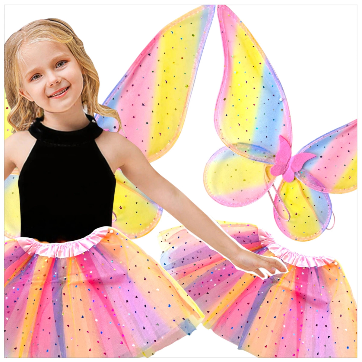 STRÓJ MAGICZNA KSIĘŻNICZKA KOSTIUM DLA DZIEWCZYNKI SKRZYDEŁKA SPÓDNICZKA