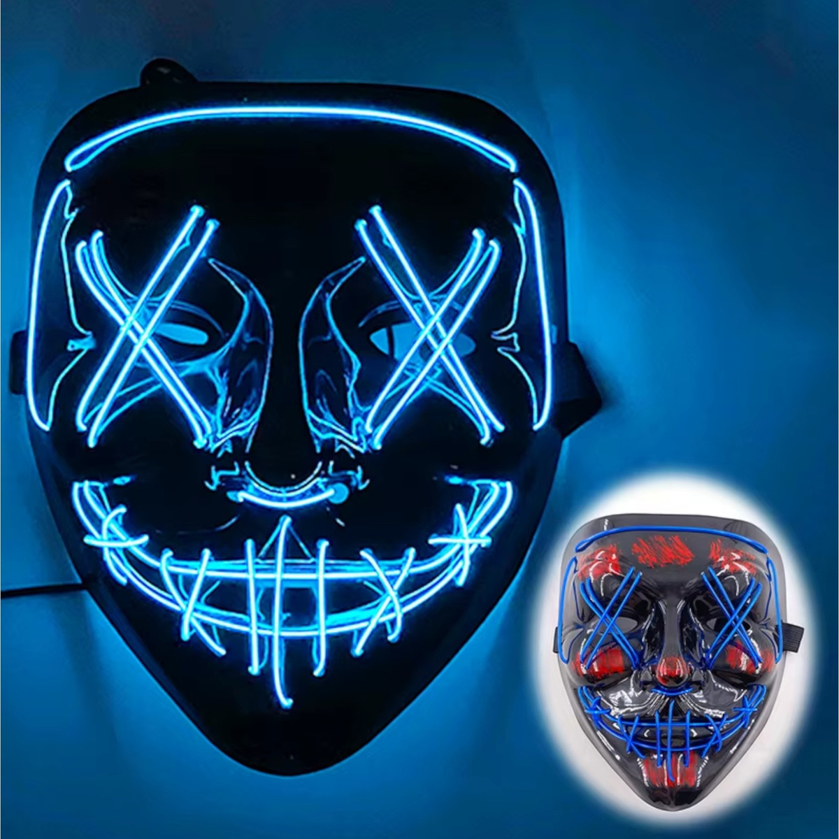 MASKA ŚWIECĄCA LED NA IMPREZĘ NA HALLOWEEN ŚWIECI W CIEMNOŚCI NA TWARZ