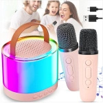 ZESTAW KARAOKE 2 MIKROFONY BEZPRZEWODOWY PRZENOŚNY GŁOŚNIK BLUETOOTH LED