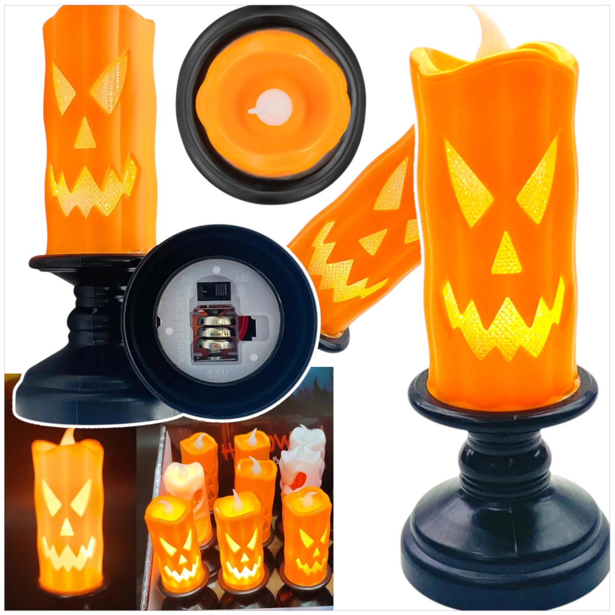 LAMPKA ELEKTRYCZNA NA HALLOWEEN OZDOBA ŚWIECZKA DYNIA LED 13CM Zestaw 3szt.