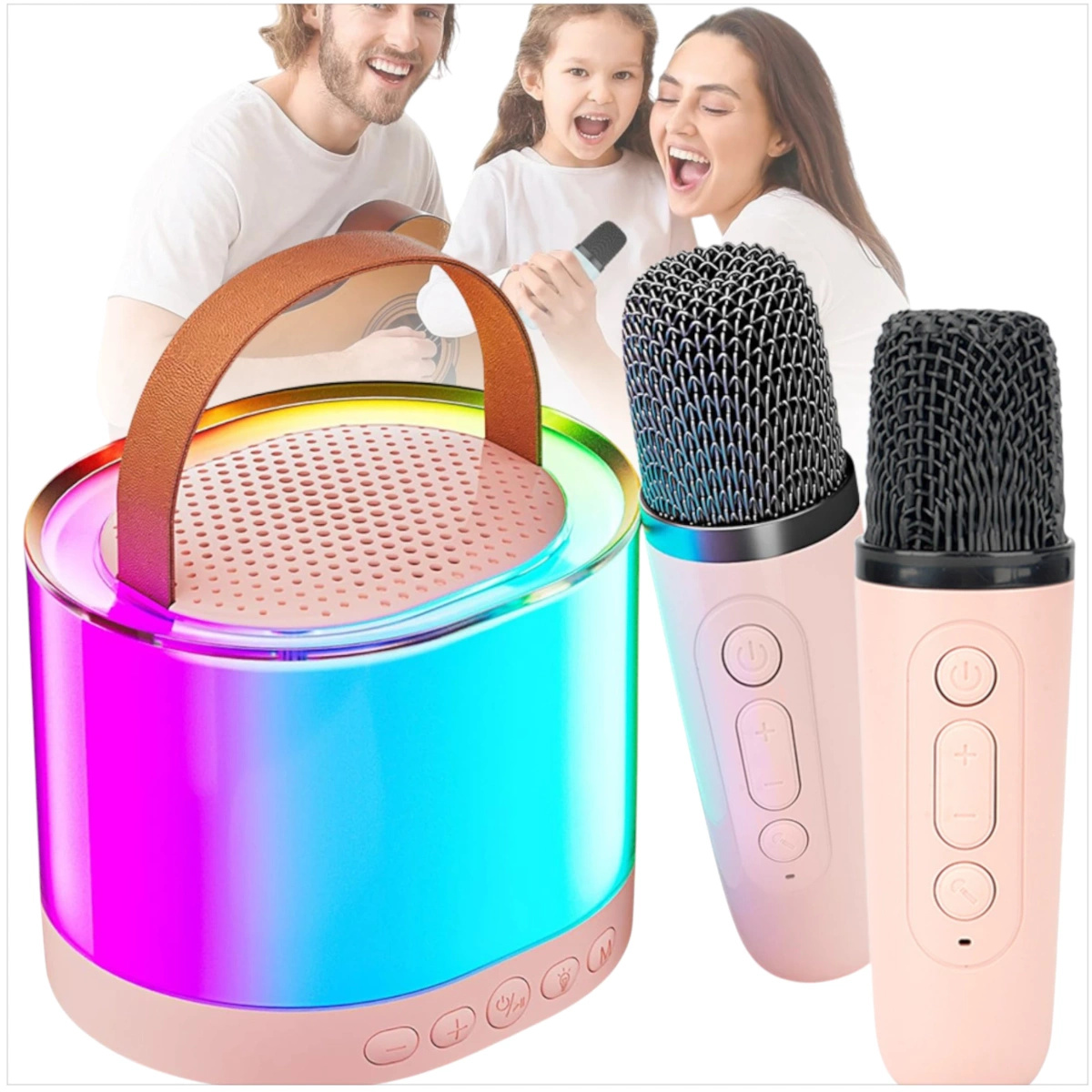 ZESTAW KARAOKE 2 MIKROFONY BEZPRZEWODOWY PRZENOŚNY GŁOŚNIK BLUETOOTH LED