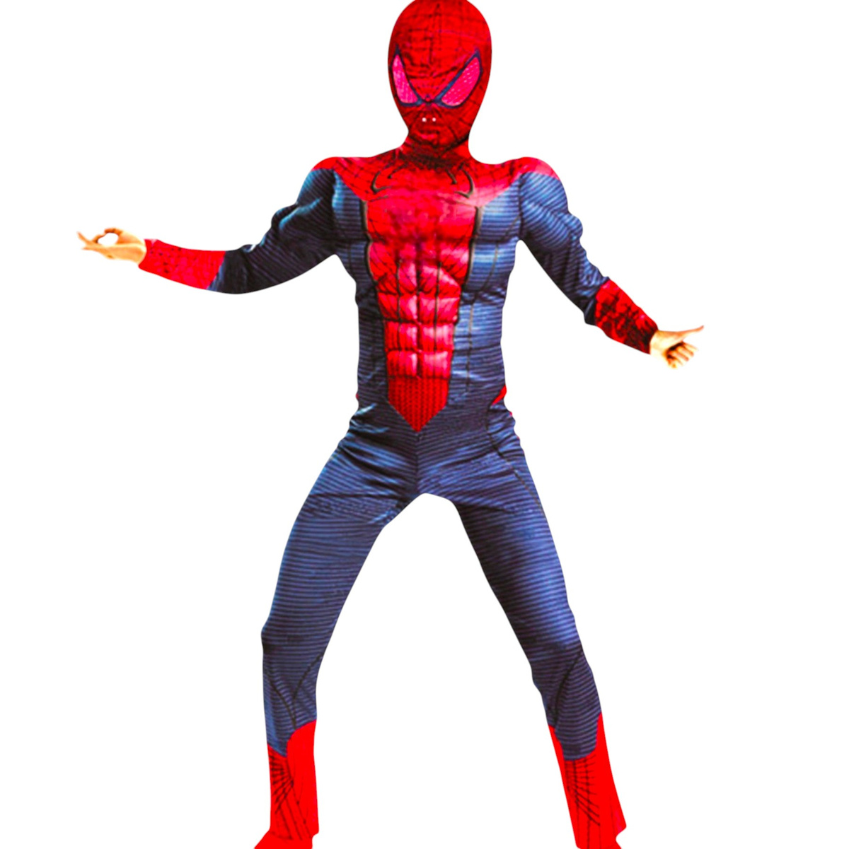 SPIDERMAN - STRÓJ DLA CHŁOPCA GRUBY Z MIEŚNIAMI DELUXE + MASKA NA TWARZ