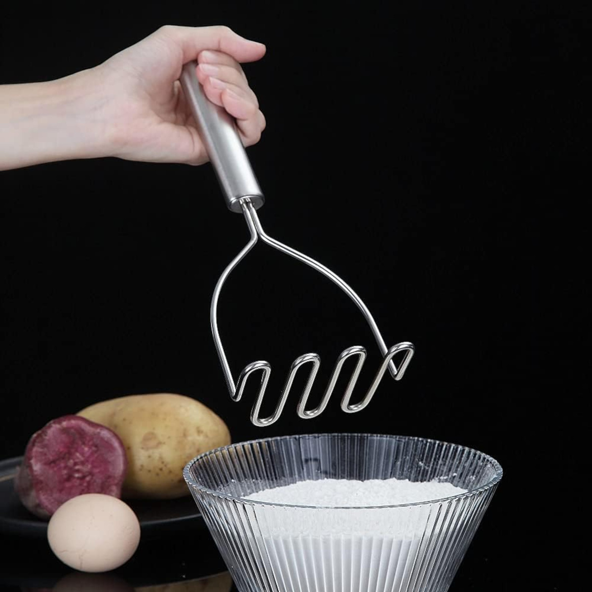  TŁUCZEK PRASKA DO ZIEMNIAKÓW PUREE OGRĄGŁY UGNIATACZ UBIJAK METALOWY 24CM