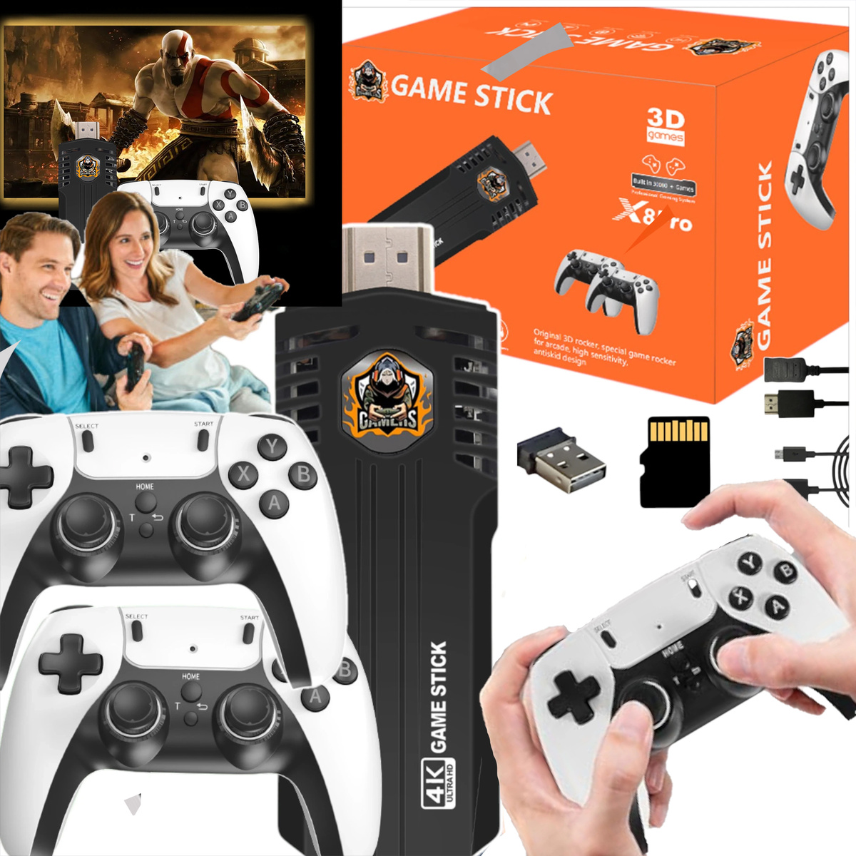 KONSOLA RETRO GRA TELEWIZYJNA PRZENOŚNA 30000 GIER 2 PADY BEZPRZEWODOWE 64G