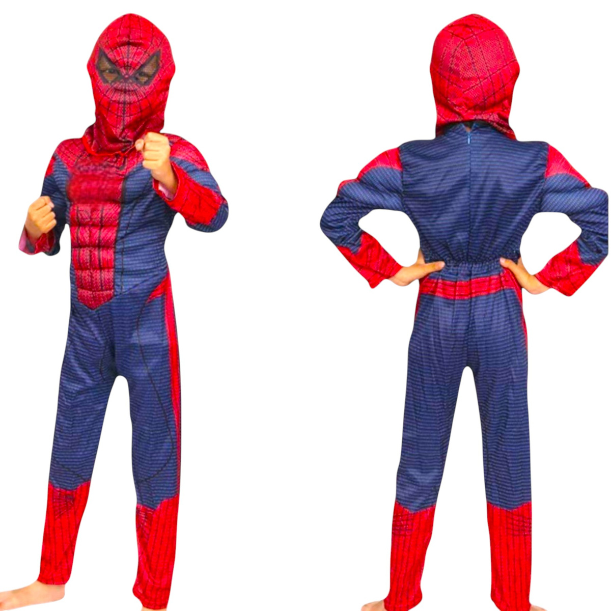 SPIDERMAN - STRÓJ DLA CHŁOPCA GRUBY Z MIEŚNIAMI DELUXE + MASKA NA TWARZ