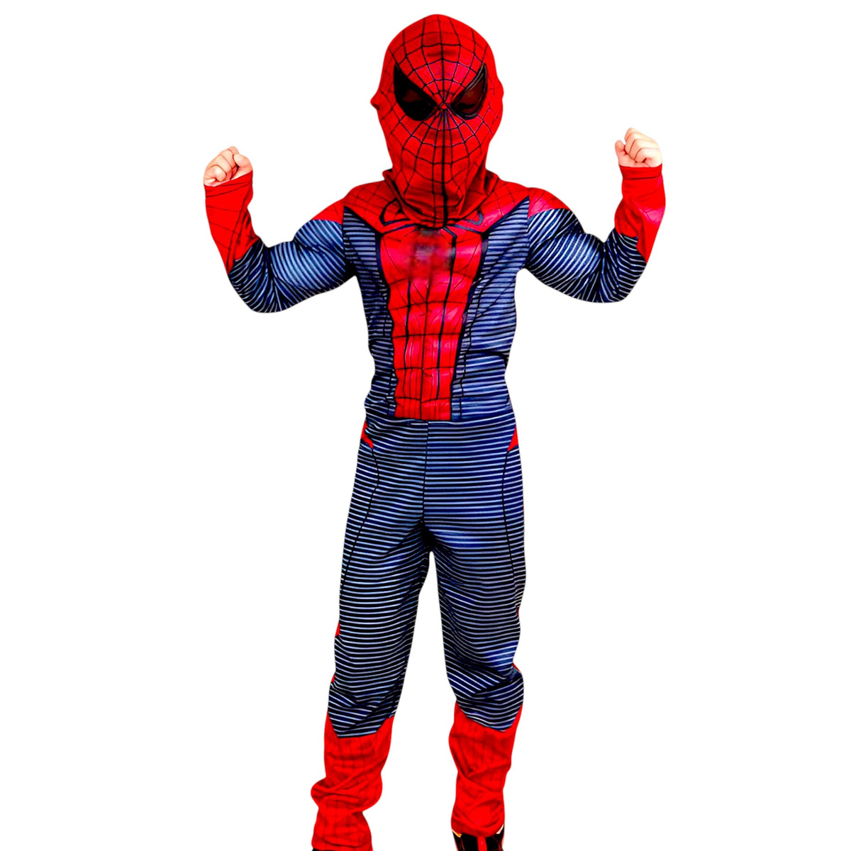 SPIDERMAN - STRÓJ DLA CHŁOPCA GRUBY Z MIEŚNIAMI DELUXE + MASKA NA TWARZ