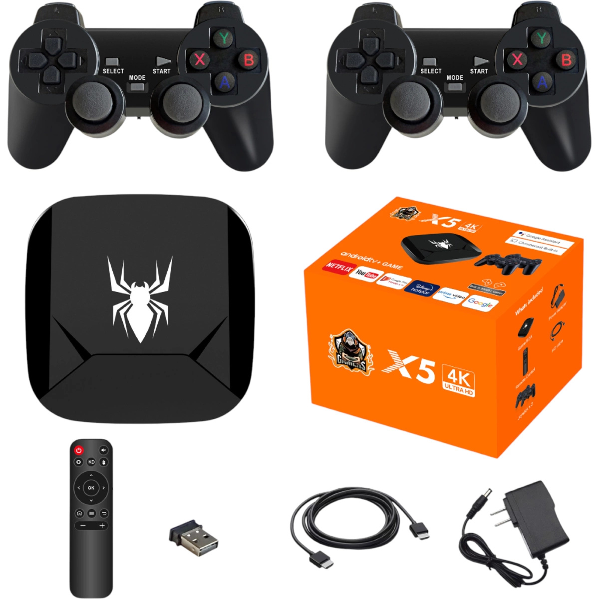 KONSOLA RETRO 2 PADY GRA TELEWIZYJNA PILOT ANDROID TV GRY SERIALE HDMI 4K