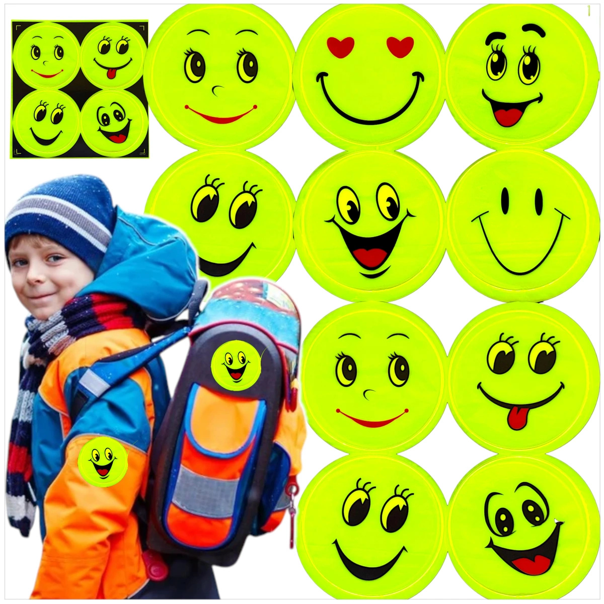ODBLASKOWA NAKLEJKA DO PLECAKA BUŹKA - ZESTAW 10 SZTUK