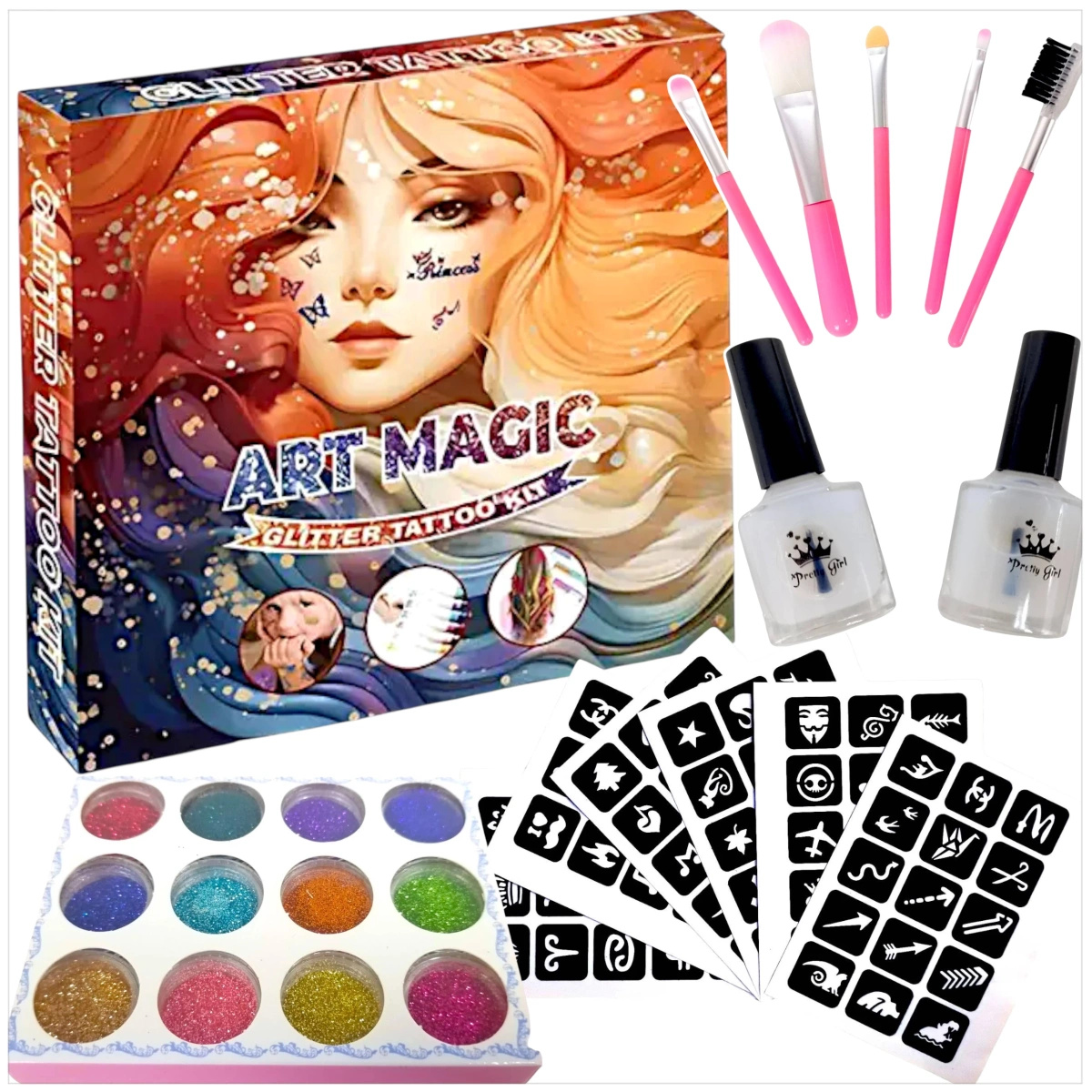 DUŻY ZESTAW DO TATUAŻY SZABLONY TATUAŻE BROKATOWE MAKIJAŻ MALOWANIE TWARZY