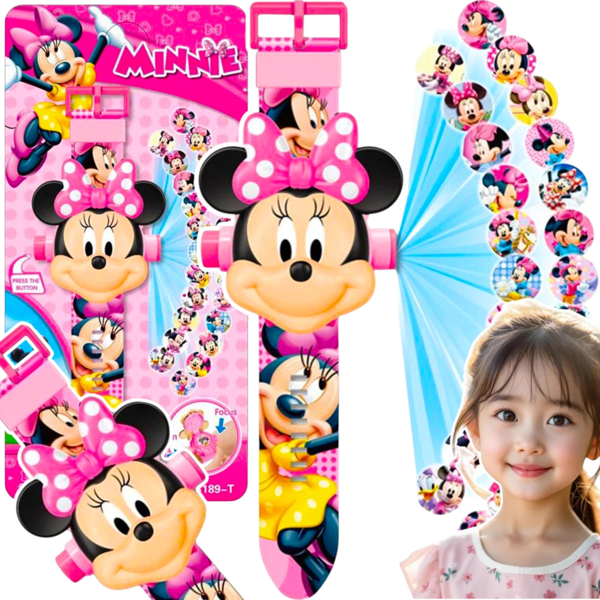 ZEGAREK Z PROJEKTOREM DLA DZIECI MYSZKA MINNIE 3D WYŚWIETLA OBRAZKI RZUTNIK