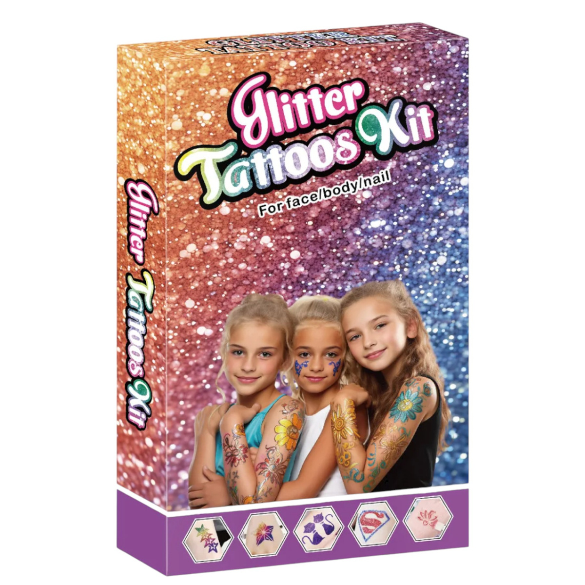 TATUAŻE DLA DZIEWCZYNKI BROKATOWE ZMYWALNE 151el ZESTAW DO TATUAŻY MAKIJAŻ