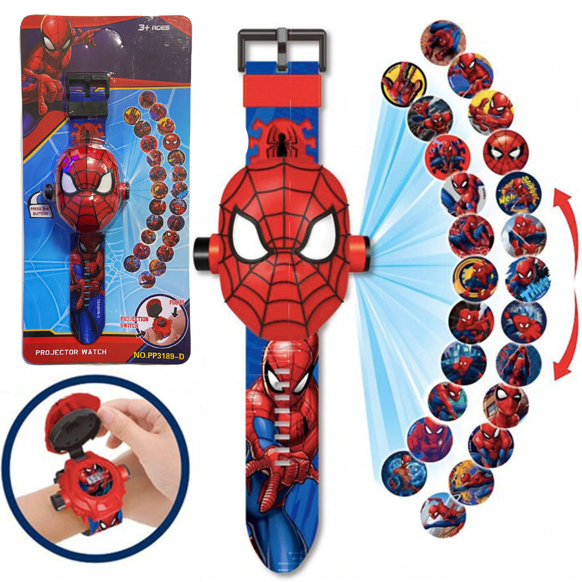 ZEGAREK 3D Z PROJEKTOREM SPIDERMAN CZŁOWIEK PAJĄK WYŚWIETLA OBRAZKI FIGURKA