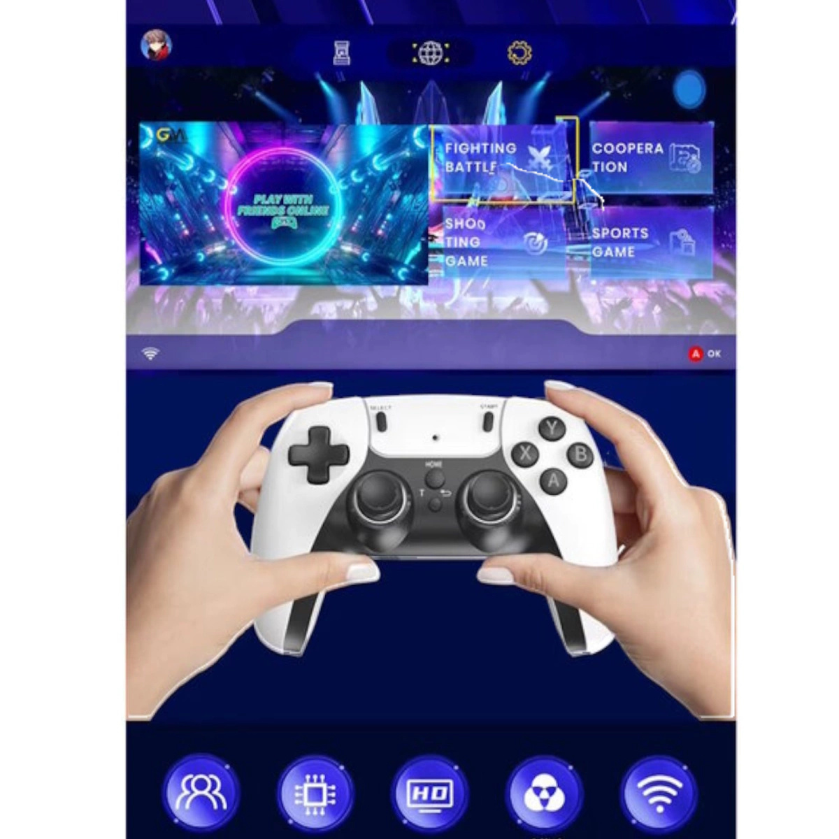 MEGA ZESTAW PROJEKTOR RZUTNIK ANDROID + KONSOLA RETRO 2x PAD 