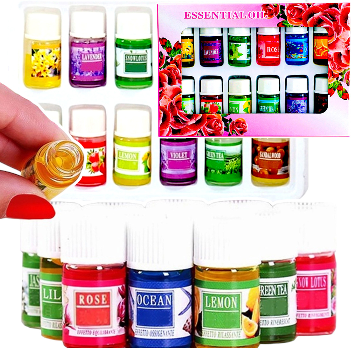 OLEJKI ZAPACHOWE DO NAWILŻACZA DYFUZORA ZESTAW AROMATERAPIA ESSENCE 12 SZTUK