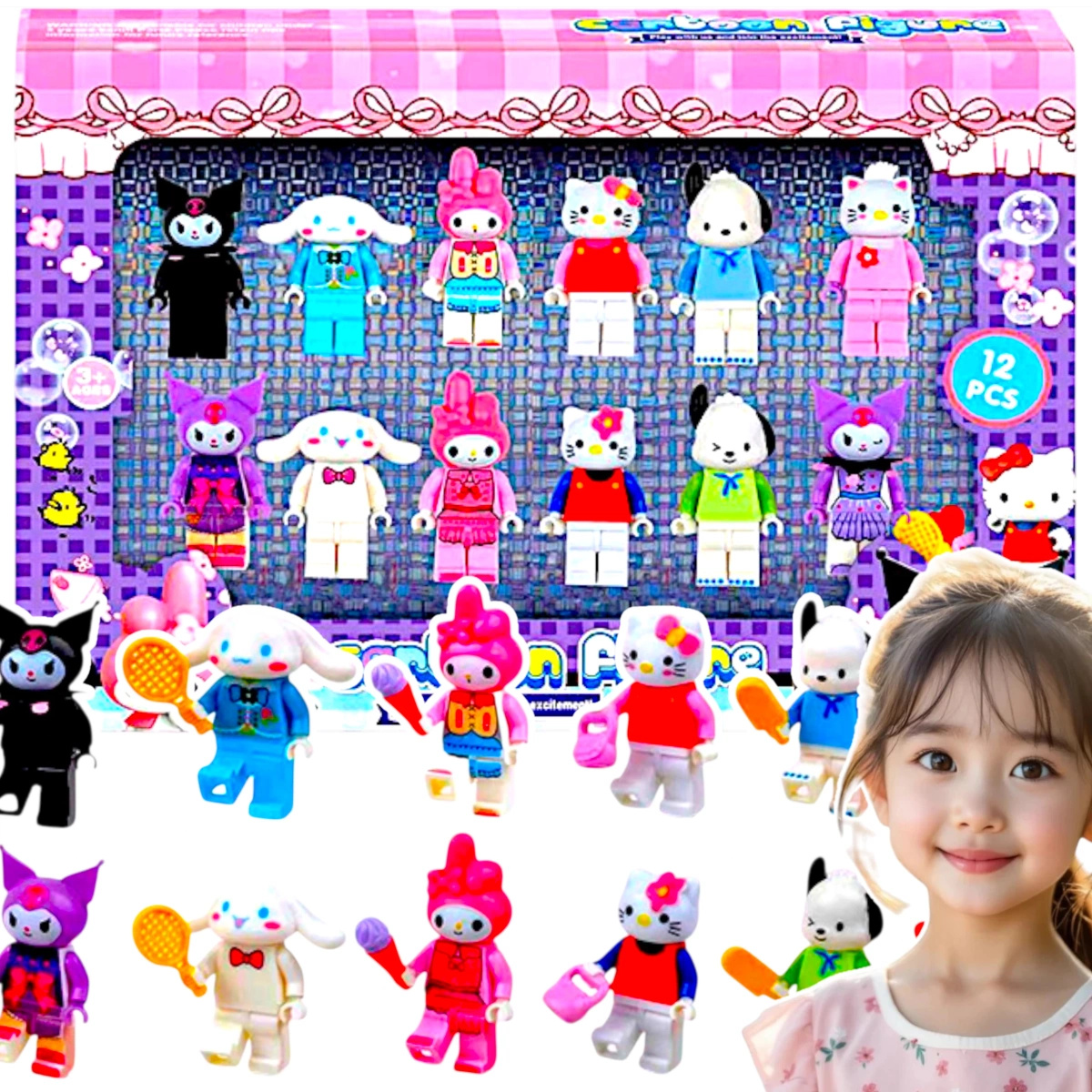 FIGURKI KUROMI DUŻY ZESTAW 12w1 FIGURKA HELLO KITTY MY MELODY KUROMI