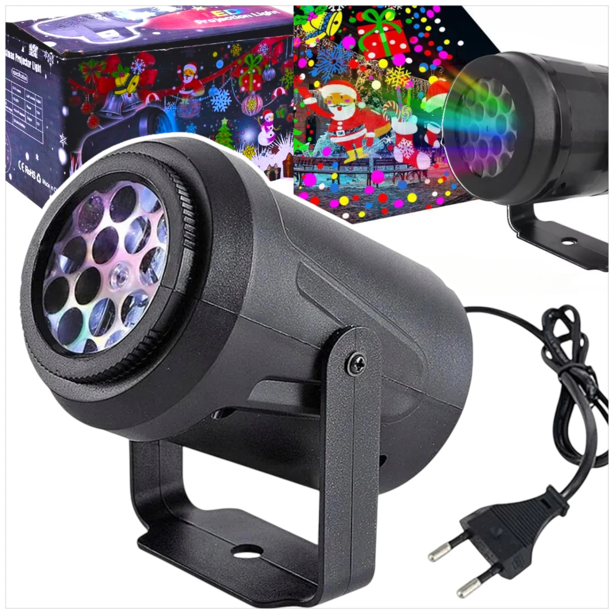 PROJEKTOR LASEROWY ŚWIĄTĘCZNY LED WYŚWIETLA OBRAZKI BOŻE NARODZENIE LAMPA
