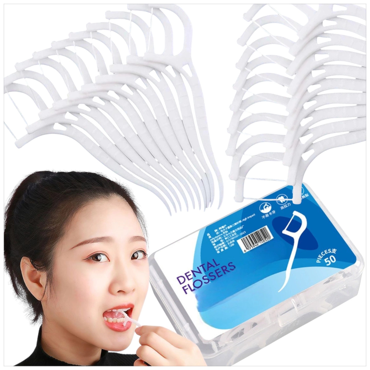 WYKAŁACZKI Z NICIĄ DENTYSTYCZNĄ NITKO WYKAŁACZKI DO ZĘBÓW ZESTAW 100 SZTUK