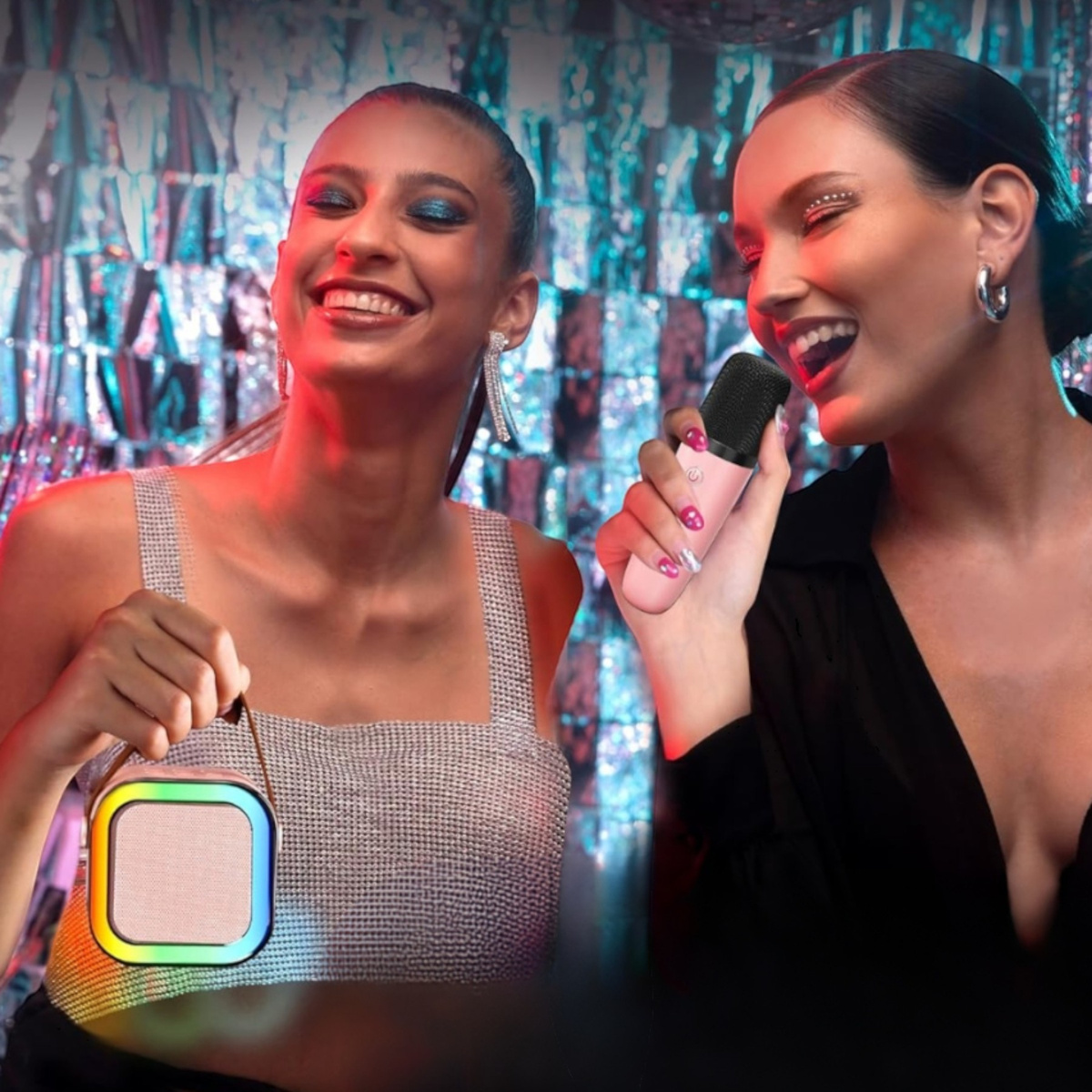 GŁOŚNIK BLUETOOTH PRZENOŚNE KARAOKE LAMPKA RGB MIKROFON USB SD MINI JACK